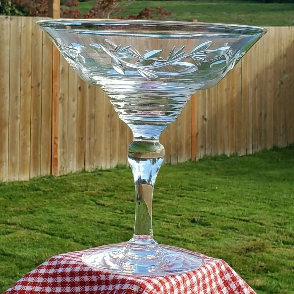 Stuart Rhapsody Serving Bowl Compote 7" signed England hand cut glass flowers vi